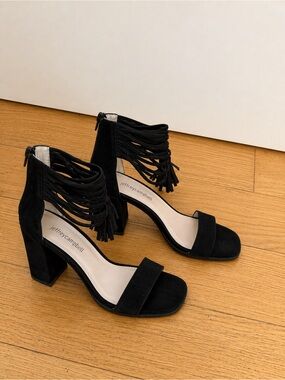 Jeffrey Campbell Black Suede Fringe Cuff Heels